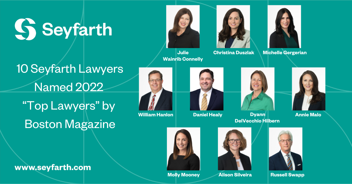 Seyfarth Attorneys Named 2022 “Top Lawyers” by Boston Magazine