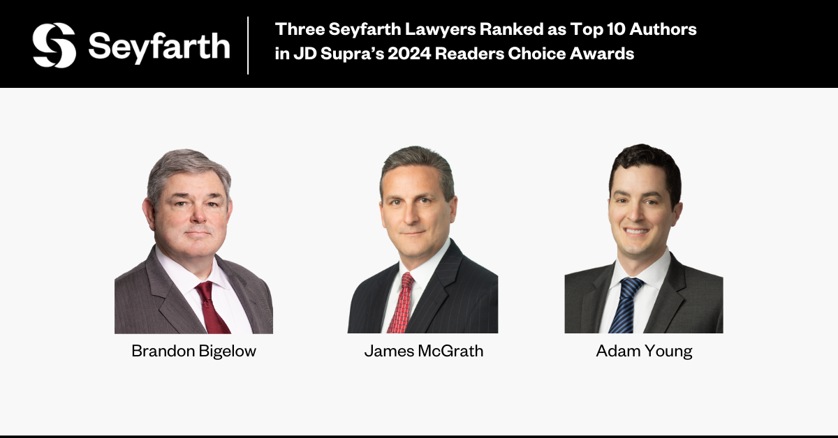 Three Seyfarth Lawyers Ranked as Top 10 Authors in JD Supra’s 2024